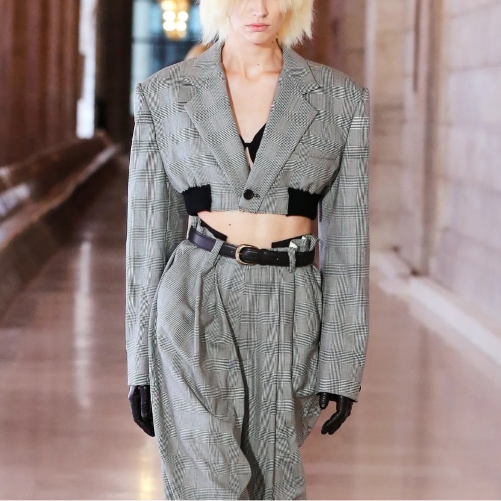 Marc Jacobs Black and White Checkered Cropped Blazer